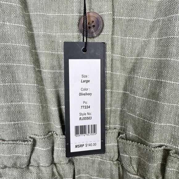 Romeo + Juliet Couture NWT Light Green Pinstripe Linen Blend Sleeveless Jumpsuit - Picture 11 of 13